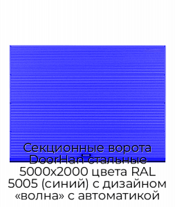Секционные ворота DoorHan стальные 5000х2000 цвета RAL 5005 (синий) с дизайном «волна» с автоматикой preview 1