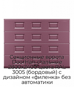 Секционные ворота DoorHan стальные 2800х2400 цвета RAL 3005 (бордовый) с дизайном «филенка» без автоматики