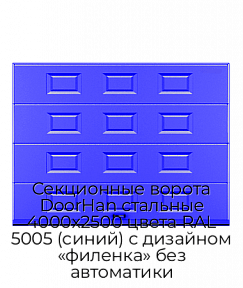 Секционные ворота DoorHan стальные 4000х2500 цвета RAL 5005 (синий) с дизайном «филенка» без автоматики