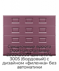 Секционные ворота DoorHan стальные 2900х3000 цвета RAL 3005 (бордовый) с дизайном «филенка» без автоматики
