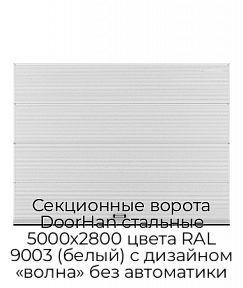 Секционные ворота DoorHan стальные 5000х2800 цвета RAL 9003 (белый) с дизайном «волна» без автоматики