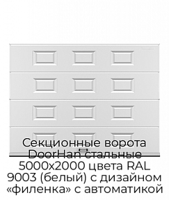 Секционные ворота DoorHan стальные 5000х2000 цвета RAL 9003 (белый) с дизайном «филенка» с автоматикой