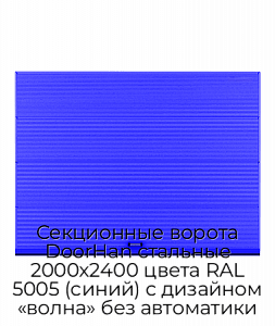 Секционные ворота DoorHan стальные 2000х2400 цвета RAL 5005 (синий) с дизайном «волна» без автоматики preview 1