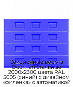 Секционные ворота DoorHan стальные 2000х2300 цвета RAL 5005 (синий) с дизайном «филенка» с автоматикой