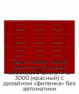 Секционные ворота DoorHan стальные 2900х2800 цвета RAL 3000 (красный) с дизайном «филенка» без автоматики preview 1