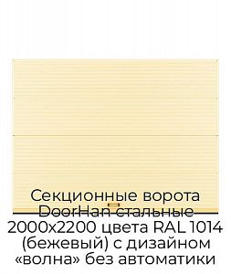 Секционные ворота DoorHan стальные 2000х2200 цвета RAL 1014 (бежевый) с дизайном «волна» без автоматики preview 1