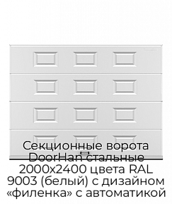 Секционные ворота DoorHan стальные 2000х2400 цвета RAL 9003 (белый) с дизайном «филенка» с автоматикой