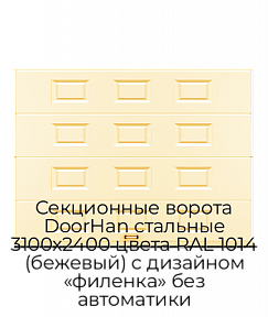Секционные ворота DoorHan стальные 3100х2400 цвета RAL 1014 (бежевый) с дизайном «филенка» без автоматики