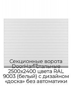 Секционные ворота DoorHan стальные 2500х2400 цвета RAL 9003 (белый) с дизайном «доска» без автоматики preview 1