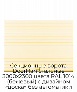 Секционные ворота DoorHan стальные 3000х2300 цвета RAL 1014 (бежевый) с дизайном «доска» без автоматики preview 1