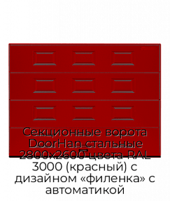 Секционные ворота DoorHan стальные 2800х2600 цвета RAL 3000 (красный) с дизайном «филенка» с автоматикой