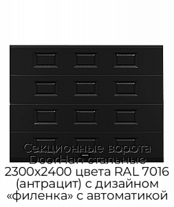 Секционные ворота DoorHan стальные 2300х2400 цвета RAL 7016 (антрацит) с дизайном «филенка» с автоматикой preview 1