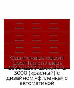 Секционные ворота DoorHan стальные 2000х2200 цвета RAL 3000 (красный) с дизайном «филенка» с автоматикой