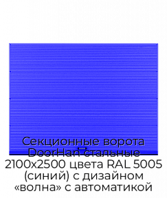 Секционные ворота DoorHan стальные 2100х2500 цвета RAL 5005 (синий) с дизайном «волна» с автоматикой