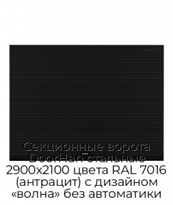 Секционные ворота DoorHan стальные 2900х2100 цвета RAL 7016 (антрацит) с дизайном «волна» без автоматики