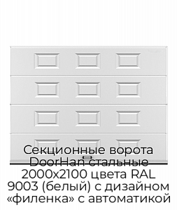 Секционные ворота DoorHan стальные 2000х2100 цвета RAL 9003 (белый) с дизайном «филенка» с автоматикой preview 1