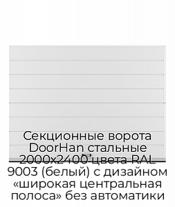 Секционные ворота DoorHan стальные 2000х2400 цвета RAL 9003 (белый) с дизайном «широкая центральная полоса» без автоматики preview 1