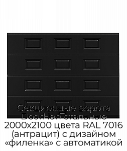 Секционные ворота DoorHan стальные 2000х2100 цвета RAL 7016 (антрацит) с дизайном «филенка» с автоматикой preview 1
