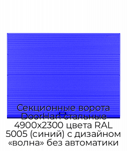 Секционные ворота DoorHan стальные 4900х2300 цвета RAL 5005 (синий) с дизайном «волна» без автоматики preview 1
