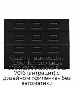 Секционные ворота DoorHan стальные 5000х2000 цвета RAL 7016 (антрацит) с дизайном «филенка» без автоматики preview 1