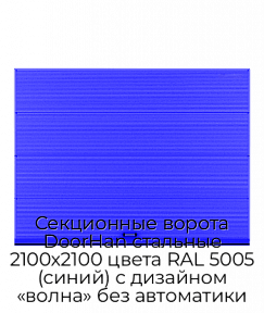 Секционные ворота DoorHan стальные 2100х2100 цвета RAL 5005 (синий) с дизайном «волна» без автоматики