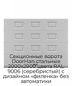 Секционные ворота DoorHan стальные 2000х2900 цвета RAL 9006 (серебристый) с дизайном «филенка» без автоматики