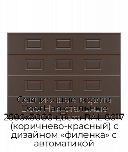 Секционные ворота DoorHan стальные 2500х3000 цвета RAL 8017 (коричнево-красный) с дизайном «филенка» с автоматикой preview 1