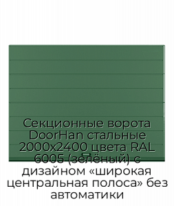 Секционные ворота DoorHan стальные 2000х2400 цвета RAL 6005 (зелёный) с дизайном «широкая центральная полоса» без автоматики preview 1