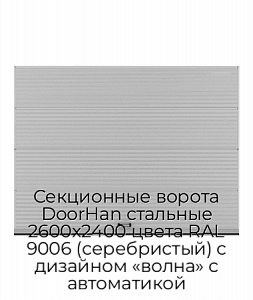 Секционные ворота DoorHan стальные 2600х2400 цвета RAL 9006 (серебристый) с дизайном «волна» с автоматикой preview 1