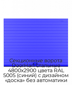 Секционные ворота DoorHan стальные 4800х2900 цвета RAL 5005 (синий) с дизайном «доска» без автоматики