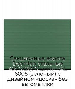 Секционные ворота DoorHan стальные 4900х2600 цвета RAL 6005 (зелёный) с дизайном «доска» без автоматики preview 1