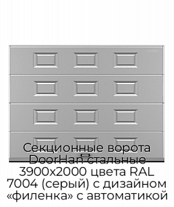 Секционные ворота DoorHan стальные 3900х2000 цвета RAL 7004 (серый) с дизайном «филенка» с автоматикой preview 1