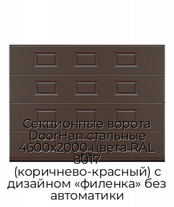 Секционные ворота DoorHan стальные 4600х2000 цвета RAL 8017 (коричнево-красный) с дизайном «филенка» без автоматики preview 1