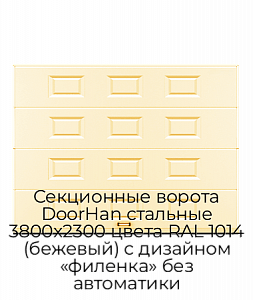Секционные ворота DoorHan стальные 3800х2300 цвета RAL 1014 (бежевый) с дизайном «филенка» без автоматики preview 1