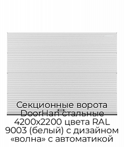 Секционные ворота DoorHan стальные 4200х2200 цвета RAL 9003 (белый) с дизайном «волна» с автоматикой preview 1