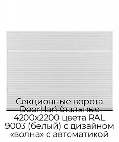 Секционные ворота DoorHan стальные 4200х2200 цвета RAL 9003 (белый) с дизайном «волна» с автоматикой