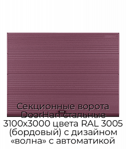 Секционные ворота DoorHan стальные 3100х3000 цвета RAL 3005 (бордовый) с дизайном «волна» с автоматикой preview 1