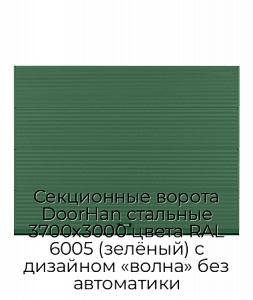 Секционные ворота DoorHan стальные 3700х3000 цвета RAL 6005 (зелёный) с дизайном «волна» без автоматики preview 1