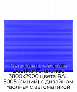Секционные ворота DoorHan стальные 3800х2900 цвета RAL 5005 (синий) с дизайном «волна» с автоматикой preview 1