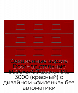 Секционные ворота DoorHan стальные 5000х2700 цвета RAL 3000 (красный) с дизайном «филенка» без автоматики preview 1