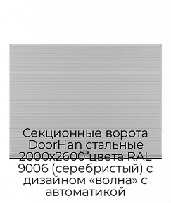 Секционные ворота DoorHan стальные 2000х2600 цвета RAL 9006 (серебристый) с дизайном «волна» с автоматикой