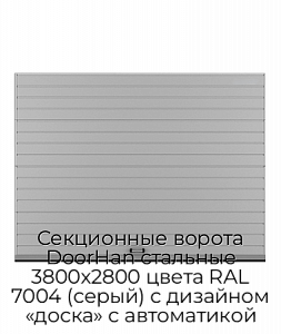 Секционные ворота DoorHan стальные 3800х2800 цвета RAL 7004 (серый) с дизайном «доска» с автоматикой preview 1