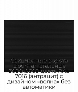 Секционные ворота DoorHan стальные 3000х2600 цвета RAL 7016 (антрацит) с дизайном «волна» без автоматики preview 1