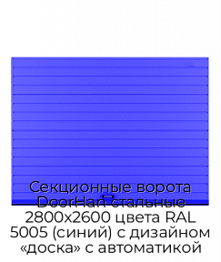 Секционные ворота DoorHan стальные 2800х2600 цвета RAL 5005 (синий) с дизайном «доска» с автоматикой