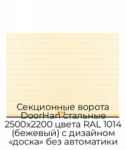 Секционные ворота DoorHan стальные 2500х2200 цвета RAL 1014 (бежевый) с дизайном «доска» без автоматики preview 1