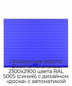 Секционные ворота DoorHan стальные 2300х2900 цвета RAL 5005 (синий) с дизайном «доска» с автоматикой