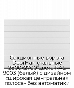Секционные ворота DoorHan стальные 2800х2700 цвета RAL 9003 (белый) с дизайном «широкая центральная полоса» без автоматики preview 1