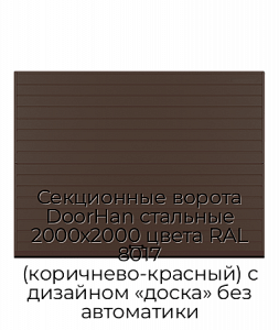 Секционные ворота DoorHan стальные 2000х2000 цвета RAL 8017 (коричнево-красный) с дизайном «доска» без автоматики preview 1