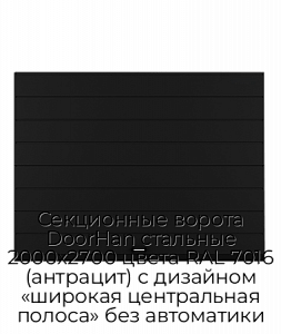 Секционные ворота DoorHan стальные 2000х2700 цвета RAL 7016 (антрацит) с дизайном «широкая центральная полоса» без автоматики preview 1