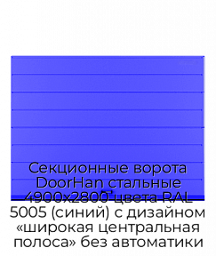 Секционные ворота DoorHan стальные 4900х2800 цвета RAL 5005 (синий) с дизайном «широкая центральная полоса» без автоматики